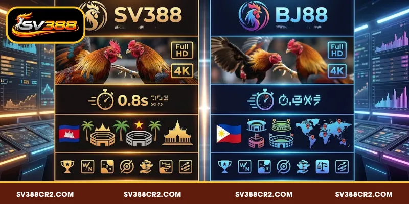 SV388 VS BJ88 Đá Gà - Hai Đế Chế Đối Đầu Ai Sẽ Thắng? 3 So sánh SV388 vs BJ88 đá gà về chất lượng đá gà trực tiếp